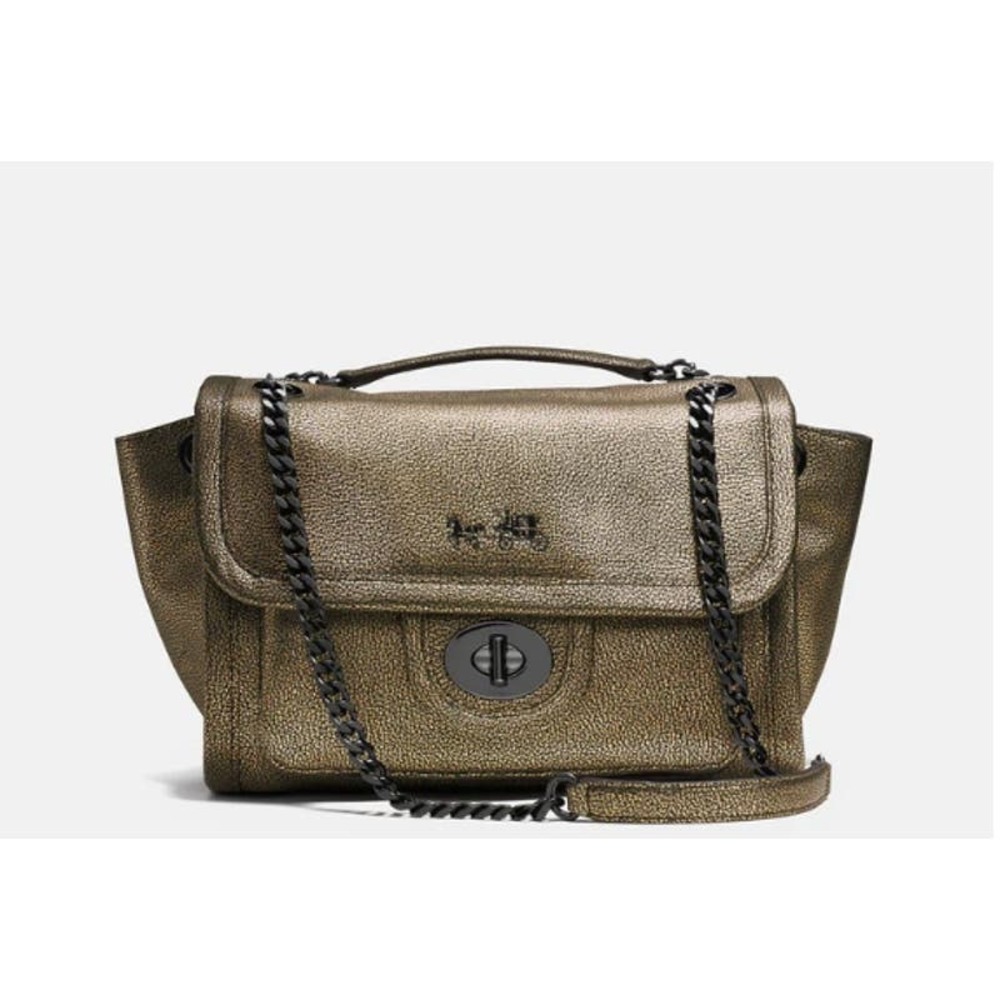 Coach Ranger Metallic Vapor Black Brass Leather Crossbody Shoulder Bag EUC